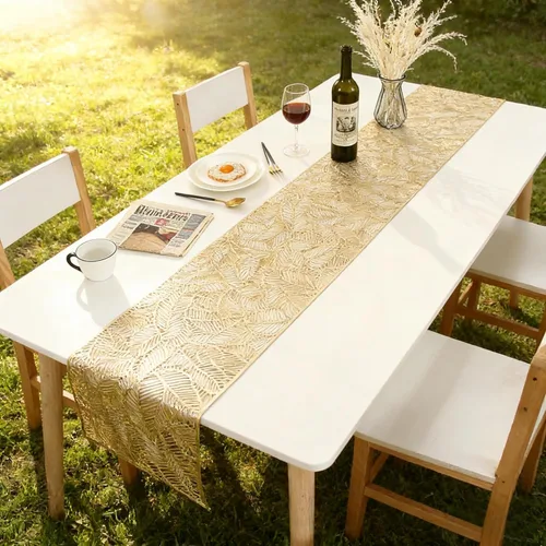 Miniatura 6 de FAVE Camino de mesa dorado de 72 pulgadas de largo, resistente al calor, de vinilo calado, impermeable, lavable, para comedor, para bodas