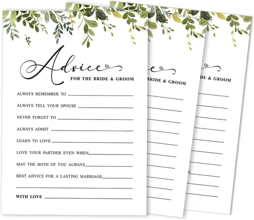 Paquete de 50 tarjetas de consejos de vegetación, consejos y deseos para la novia y el novio, actividades de juego de boda Mr y Mrs de 5 x 7 pulgadas