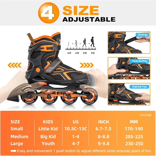 Miniatura 5 de 2PM SPORTS - Patines en línea ajustables Torinx verde para niños, patines divertidos para principiantes para niños, jóvenes, niñas, hombres y mujeres