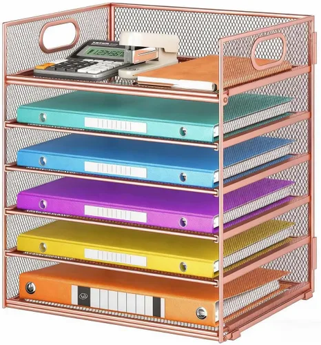 Miniatura 8 de Lavatino Organizador de Archivos de Escritorio de 5 Bandejas, Organizador de Bandejas de Cartas de Malla Negra con Asa, Organizador de Archivos