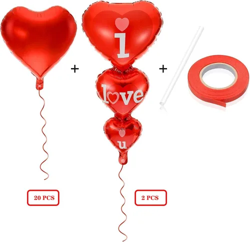 Miniatura 2 de 20 + 2 globos con texto en inglés "I Love You", globos de corazón, decoraciones del día de San Valentín e idea de regalo para él o ella