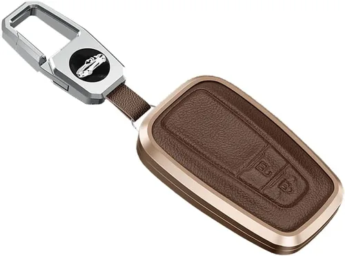KUNGKIC Funda inteligente para llavero de automóvil para Toyota CHR C-HR Camry Prius Prado Corolla RAV4 aleación de aluminio y protector de cuero