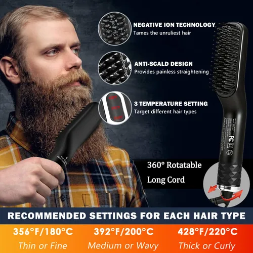 Miniatura 3 de Alisador de barba para hombres, cepillo térmico de alta calidad con función antiquemaduras, peine alisador de barba, regalo único para el día