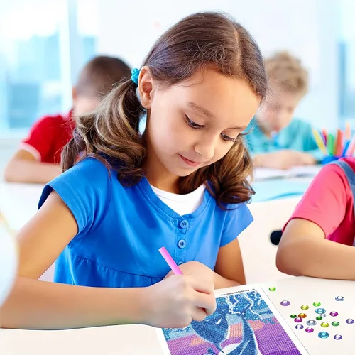Miniatura 5 de DIYGEMDOT Kit de Pintura de Diamantes de Delfín para Niños con Marco de Madera, Arte de Diamantes 5D de Gemas para Principiantes, Manualidades
