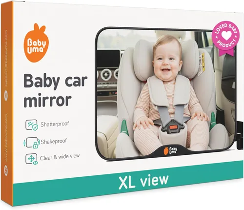Miniatura 9 de Baby Uma Espejo de coche para bebé (paquete de 2) + letreros de bebé a bordo para automóvil, espejo inastillable de visión clara, fácil de poner