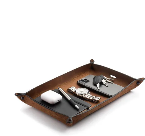 Miniatura 13 de Main Street Forge Bandeja de valet de cuero para hombre, organizador rústico EDC para llaves, teléfono y cartera, fabricado en Estados Unidos