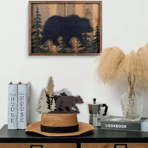 Miniatura 6 de Surakey Estatuas y figuras de madera, ciervos animales, osos, lobo, bosque, alce, decoración del hogar, siluetas de bosque multicapa y esculturas