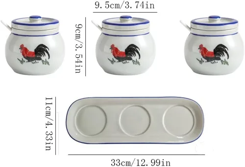 Miniatura 2 de Tarros de especias retro de cerámica para condimentos, sal y glutamato monosódico, tarro de condimento para cocina casera con tapa, cuchara, aceite