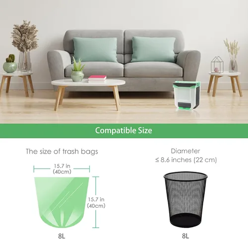 Miniatura 3 de Bolsas de basura pequeñas biodegradables, bolsas de basura compostables, forros para latas de basura de alimentos para colgar en la pared, 8L