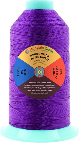 Miniatura 349 de Mandala Crafts - Hilo de nailon para coser cuero, tapicería, mezclilla y para trenzar el pelo; resistente, 1500 yardas, tamaño 69 T70 Marrón