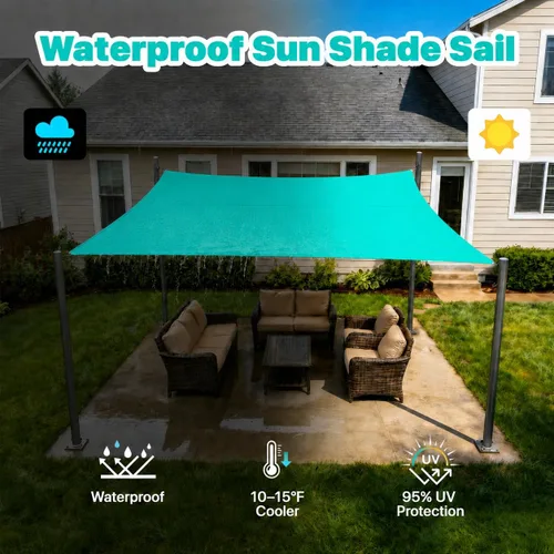 Miniatura 3 de ColourTree 8' x 10' Tamaño Personalizado Turquesa TADS9.5 Toldo Cuadrado Impermeable UPF50 Toldo de Vela para Sombra, 95% de Bloqueo de UV