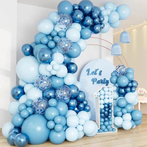 DBKL Kit de arco de guirnalda de globos azules con globos de confeti azul macarón metálicos de diferentes tamaños para baby shower, niños,