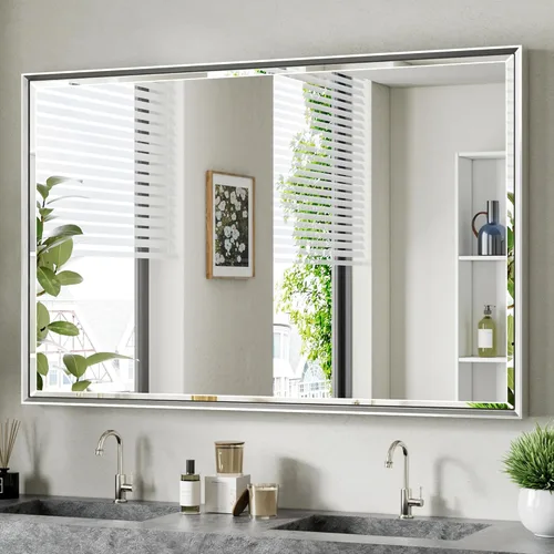 Miniatura 22 de Espejo de baño negro, espejo de baño biselado de 16 x 24 pulgadas para pared, espejo con marco negro antioxidante para decoración de baño, sala