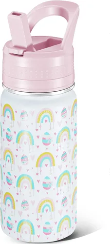 Miniatura 15 de 14 Oz Kids Water Bottle, Stainless Steel Water Bottle with Straws, Leak-Proof, BPA-Free, Insulated Water Bottles for School Boys & Girls Black