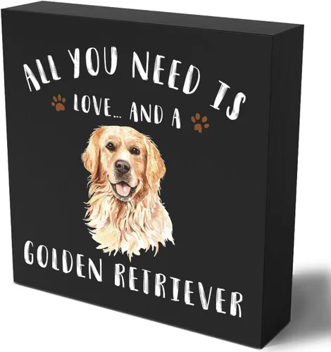 Divertida caja de madera Golden Retriever con texto en inglés «All You Need is Love and a Golden Retriever» («All You Need is Love and a Golden