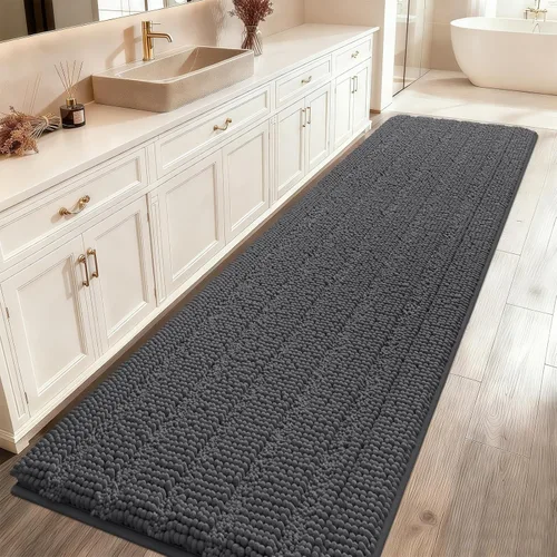 Miniatura 22 de ACCUMTEK - Juego de alfombras de baño a rayas beige de 3 piezas, ultrasuaves, antideslizantes de chenilla, alfombras de baño mullidas y absorbentes