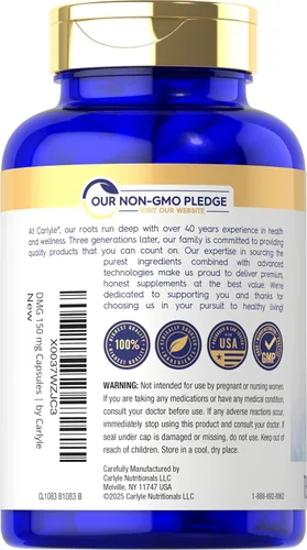 Miniatura 3 de Carlyle DMG N-dimetilglicina 150 mg 180 cápsulas Suplemento sin OMG, sin gluten