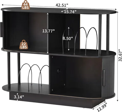 Miniatura 2 de Soporte moderno para tocadiscos con almacenamiento de vinilo, soporte de almacenamiento para tocadiscos negro de 40 pulgadas con puerta corredera