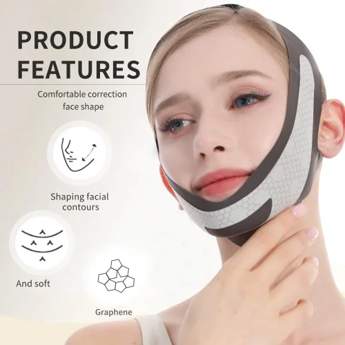 Miniatura 4 de Máscara de elevación de línea V de grafeno, correa de elevación facial para dormir, correa de barbilla reutilizable y ajustable para levantar