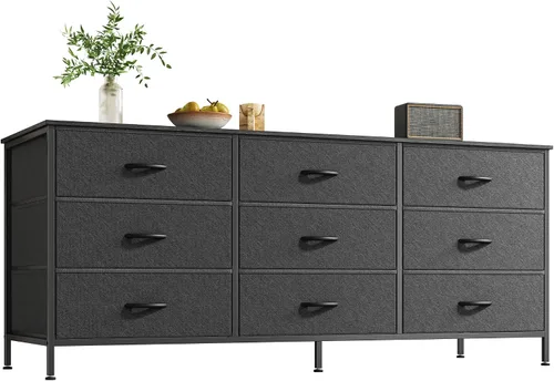 Miniatura 15 de Huuger Cómoda de 63 pulgadas para dormitorio, cómoda para armario con 9 cajones de tela, soporte de TV grande para TV de 55, 65, 70 pulgadas, centro