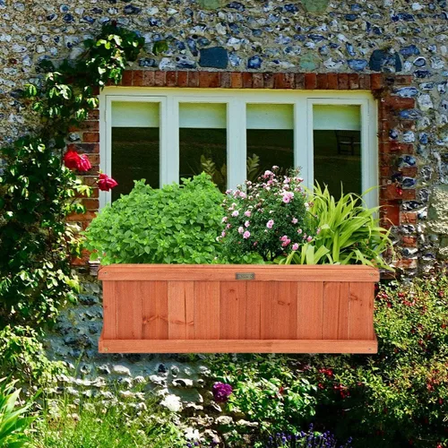 Giantex Juego de 2 camas elevadas de jardín, maceta de madera montada en ventana para plantas de flores y verduras, caja de plantación de madera
