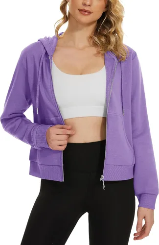 Miniatura 3 de MAGCOMSEN Sudadera corta con capucha para mujer, forro polar, con cremallera completa, con bolsillos