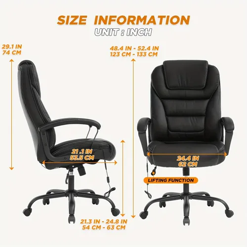 Miniatura 2 de Silla de oficina grande y alta, 500 libras, silla de escritorio ejecutiva resistente con asiento extra ancho, silla ergonómica de cuero sintético