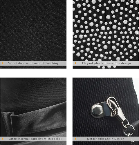 Miniatura 5 de Milisente Bolsa de noche para mujer, con diamantes de imitación con purpurina, para boda, bolsa de noche, sobre de cristal, bolsa cruzada