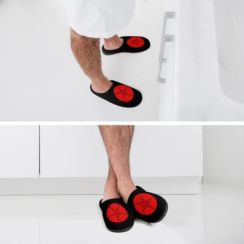 Miniatura 3 de Satanic Baphomet Goat Symbol - Pantuflas de algodón para hombre, de espuma viscoelástica, lavables, antideslizantes, zapatos para casa