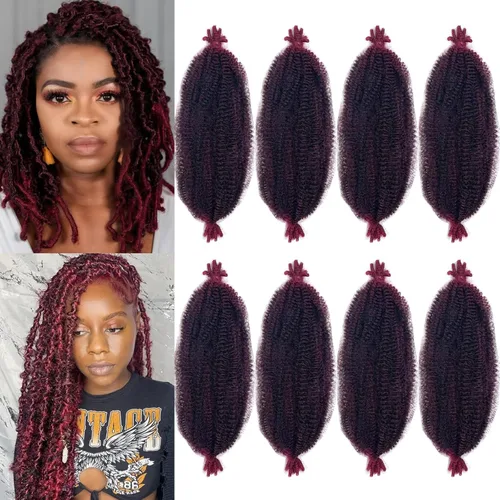 Miniatura 9 de Cabello Afro Twist Elástico de 16 pulgadas, Cabello Kinky para Trenzar, Cabello Marley Twist para Crochet 2# Pre Esponjado, Cabello Spring Twists