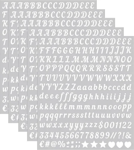 Miniatura 10 de 8 hojas de calcomanías de letras, 1008 calcomanías del alfabeto, letras autoadhesivas de vinilo de 1 pulgada, calcomanías de alfabetos negros ABC