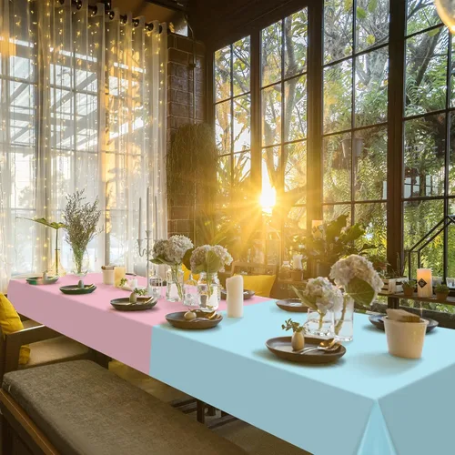Miniatura 8 de MASHAN 6Pack de manteles para revelación de género, manteles desechables de plástico rosa y azul, fundas de mesa rectangulares para decoración
