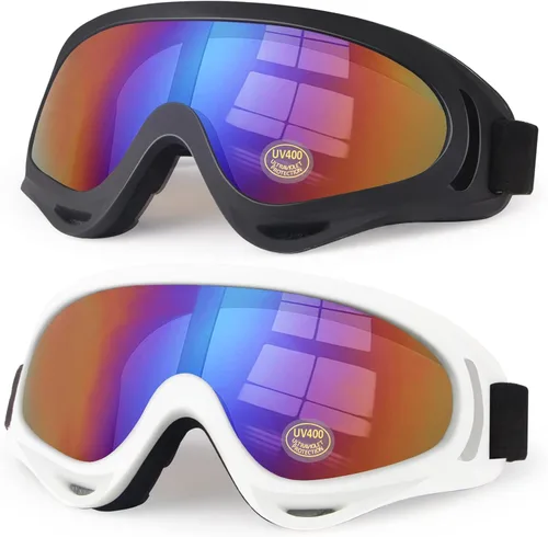 Miniatura 8 de Gafas de motocicleta para niños, 2 paquetes de gafas para cuatrimoto, motocross, esquí, gafas de carreras todoterreno para niños, gafas anti-UV, a
