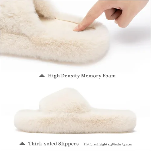 Miniatura 2 de Chantomoo Pantuflas de espuma viscoelástica para mujer, pantuflas de dormitorio para mujer, mullidas, cómodas, con forro de piel sintética, suela