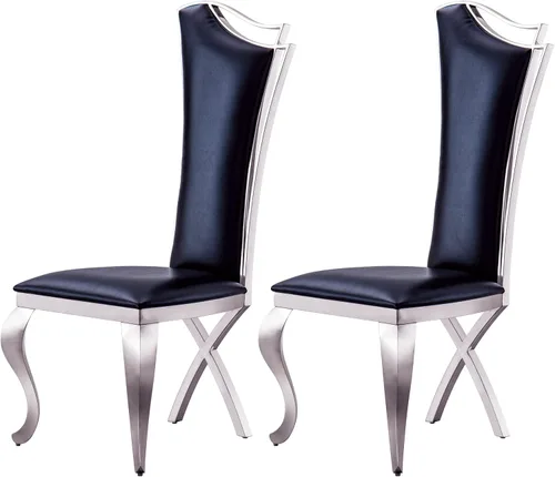Miniatura 11 de Juego de 6 sillas de comedor modernas tapizadas de cuero con patas de acero inoxidable doradas, sillas de cocina contemporáneas sin brazos con Cuero
