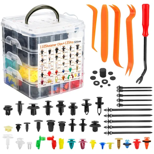 Kit de clips y sujetadores de retención para automóvil – 32 tamaños universales de parachoques de nailon, remaches para guardabarros, clips para