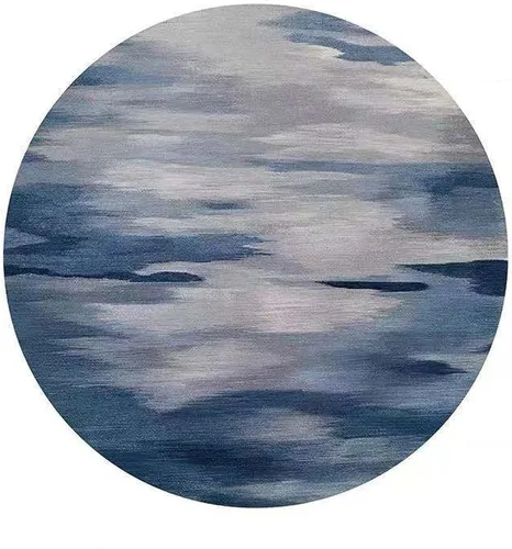 Alfombra redonda moderna de color gris y azul para sala de estar, dormitorio, mesita de noche, decoración de piso para el hogar, 31.5 in, 39.4 in,