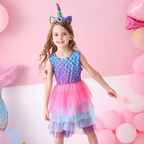 Miniatura 3 de VIKITA Vestidos de verano para niñas pequeñas, ropa de manga corta, vestidos de tutú de fiesta para niñas pequeñas, 2-8 años