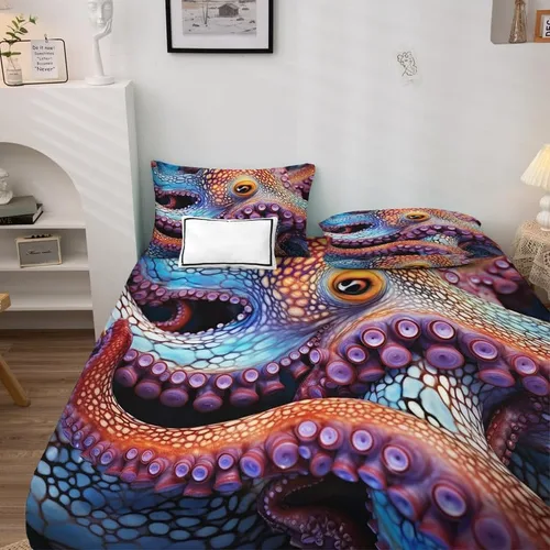 Miniatura 3 de Juego de sábanas de pulpo tamaño individual, sábanas de microfibra suave y bolsillo profundo, sábanas y fundas de almohada estampadas sin arrugas, 3