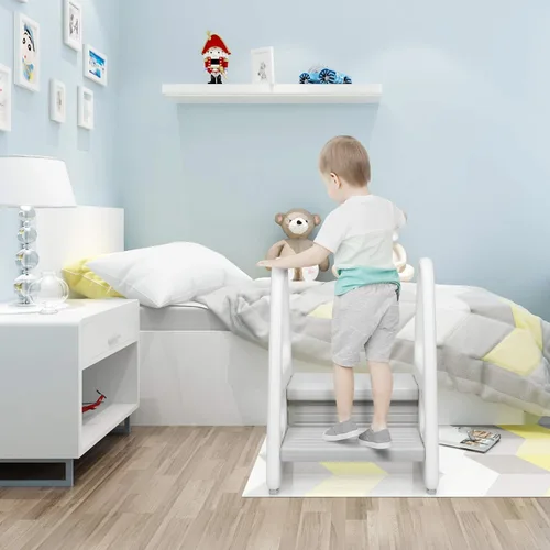 Miniatura 5 de Costzon Taburete para niños, escalera para entrenamiento de inodoro, encimera de cocina, baño, torre de dos escalones con diseño antideslizante, Gris