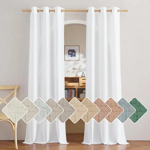 Miniatura 79 de NICETOWN Cortinas de lino natural con textura de lino para dormitorio, mezcla de lino rústica con ojales en la parte superior, semitransparentes