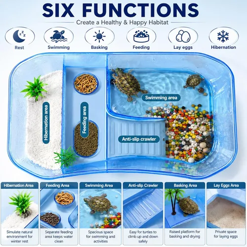 Miniatura 3 de Rypet Tanque Acuario para Tortugas - Hábitat de Reptiles, Hábitat de Tortugas, Tanque de Acuario para Reptiles para Cangrejo de Río y Cangrejo Azul