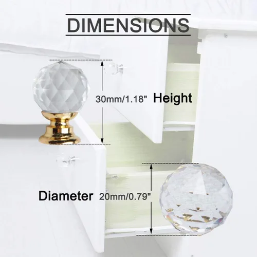 Miniatura 5 de uxcell 10 pomos de cristal de 0.787 in de diámetro, base de aleación de aluminio, perilla de forma redonda, manija de cajón para muebles, puerta