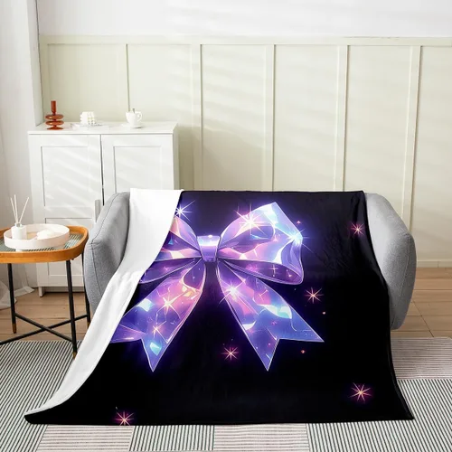Miniatura 19 de Erosebridal Black Ribbon Bow Fleece Throw Blanket 40"x50" - Ultra-Soft for Couch Sofa Bed,Geometric Stripes Flannel Blanket,Princess Style Bowknot