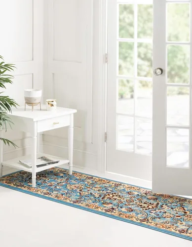 Miniatura 2 de Unique Loom Kashan Collection - Alfombra tradicional con diseño floral, color negro Celeste/azul marino