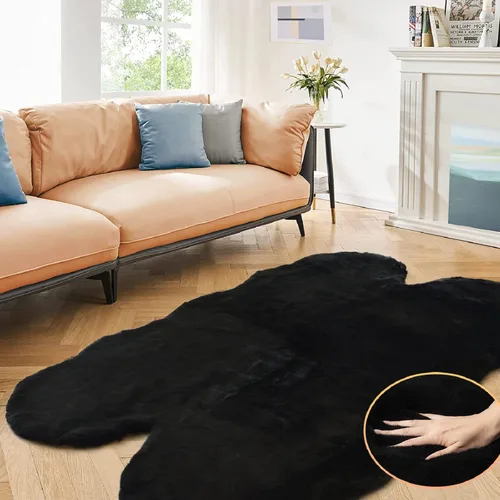 Miniatura 52 de ORINOVA Alfombra de felpa marrón claro beige de 8 x 10 pies para sala de estar, alfombra bohemia esponjosa de piel de conejo grande para dormitorio