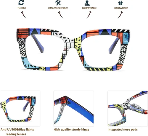 Oprah Style - Lentes de lectura cuadrados con bloqueo de luz azul para mujeres, hombres y mujeres lectores de verano
