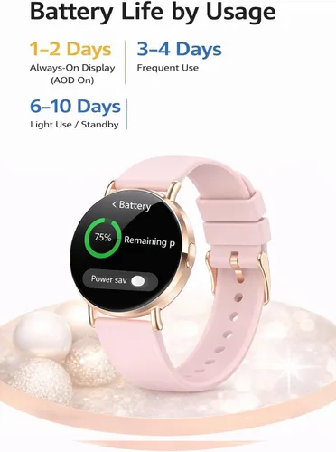 Miniatura 6 de Relojes inteligentes para mujer, pulseras pequeñas, correa de silicona rosa de 1.614 in, reloj inteligente con llamada Bluetooth, pantalla AMOLED