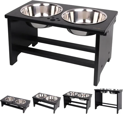 HTB Cuencos elevados para perros, soporte elevado para perros con 2 cuencos de acero inoxidable, cuencos elevados para perros grandes, medianos y