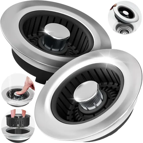 Miniatura 11 de zaa Colador de drenaje para fregadero, tapón 3 en 1 para fregadero de cocina, tapón de drenaje de cocina de acero inoxidable y cubierta con colador